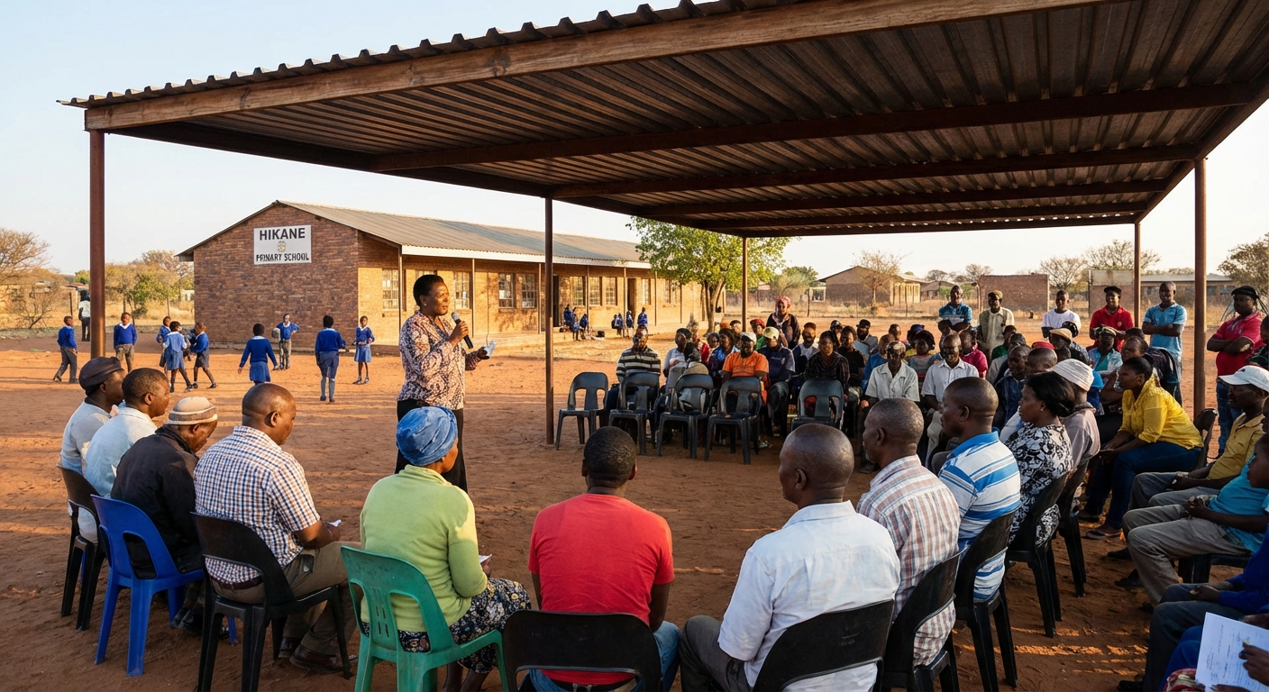 Community members and parents at a Hikane Primary School event in Morokwaneng Village