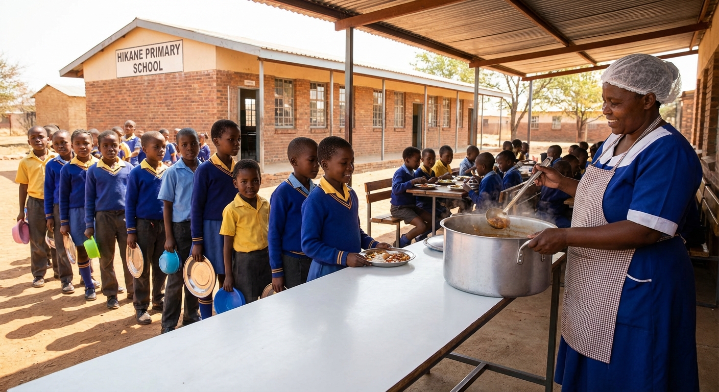 Learners receiving nutritious meals at Hikane Primary School
